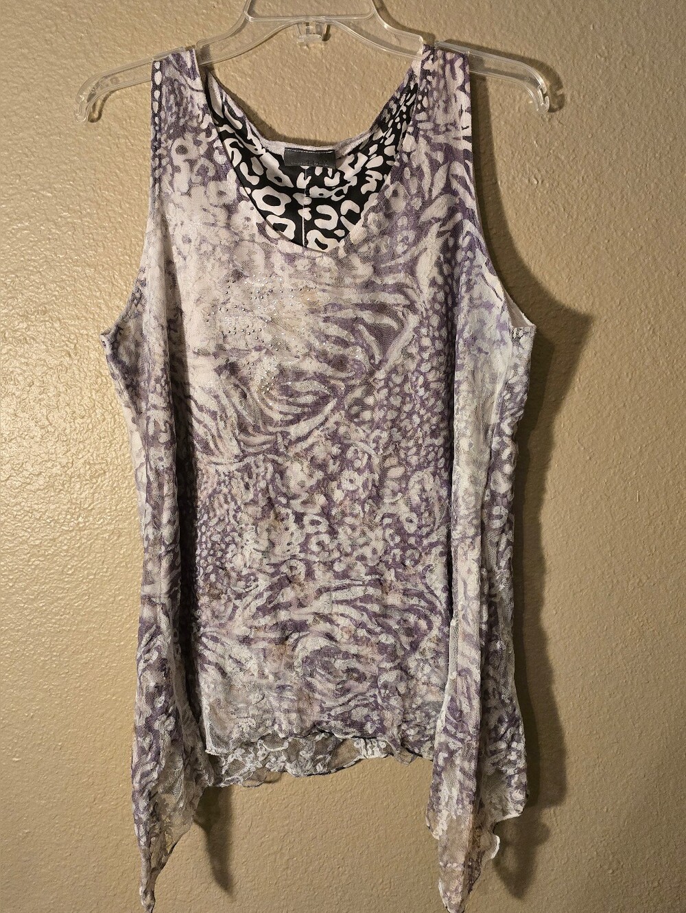 Brittany Black Black White & Silver Printed Layered Tank Top